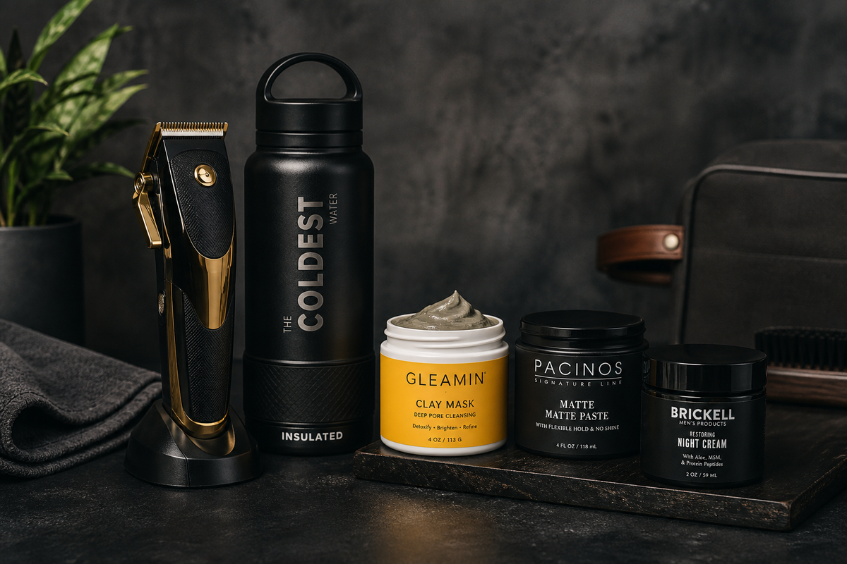 Lucacy Product — clippers, Coldest bottles, Gleamin skincare, grooming pastes